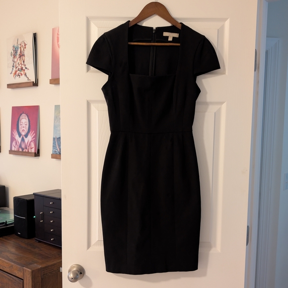 Banana Republic Sloan Square Neck Cap Sleeve Black Midi Dress 6 - Picture 1 of 2